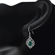Green Agate Celtic Knot Silver Earrings - e397h
